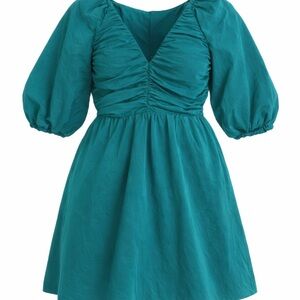 Hyacinth House Teal Puff Sleeve Mini Dress Size M